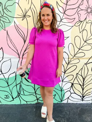 Solid Textured Dress with Pockets- Magenta